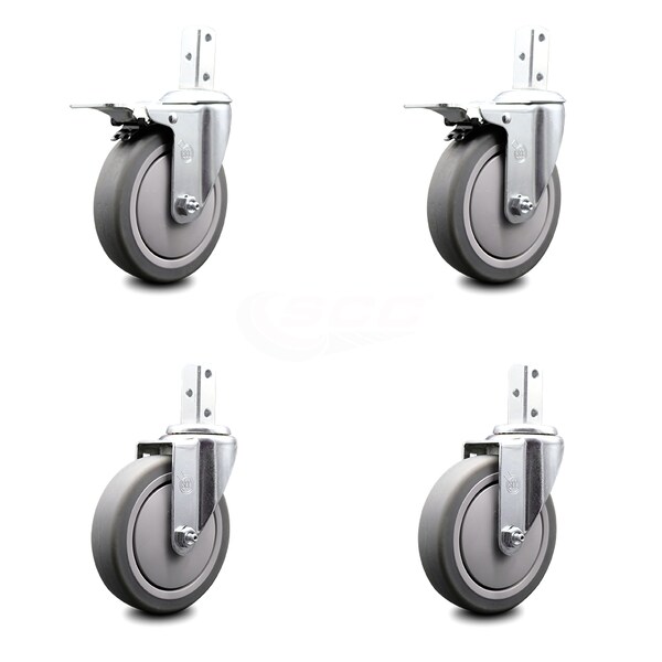 5 Inch Thermoplastic Rubber 3/4 Inch Square Stem Caster Total Lock Brakes, 2PK